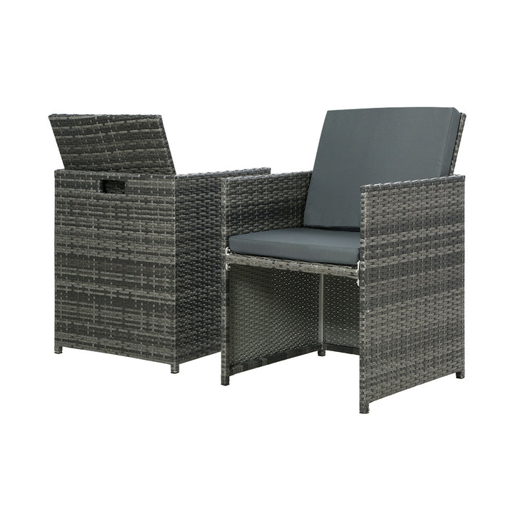 5PC Wicker Outdoor Bistro Patio Table and Chair Set with Ottomans - Grey Homecoze