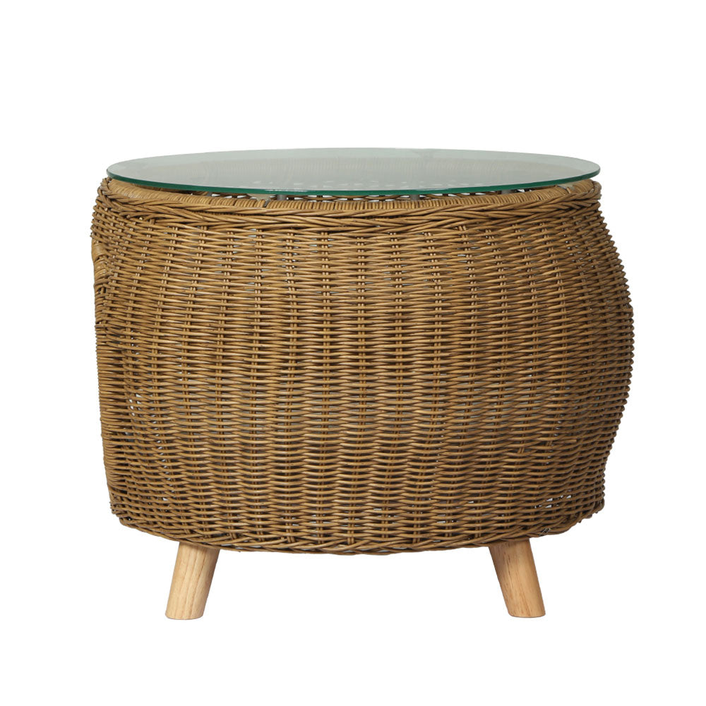 Wicker Indoor Outdoor Glass Top Side Table Cats Pet Bed - Natural Homecoze