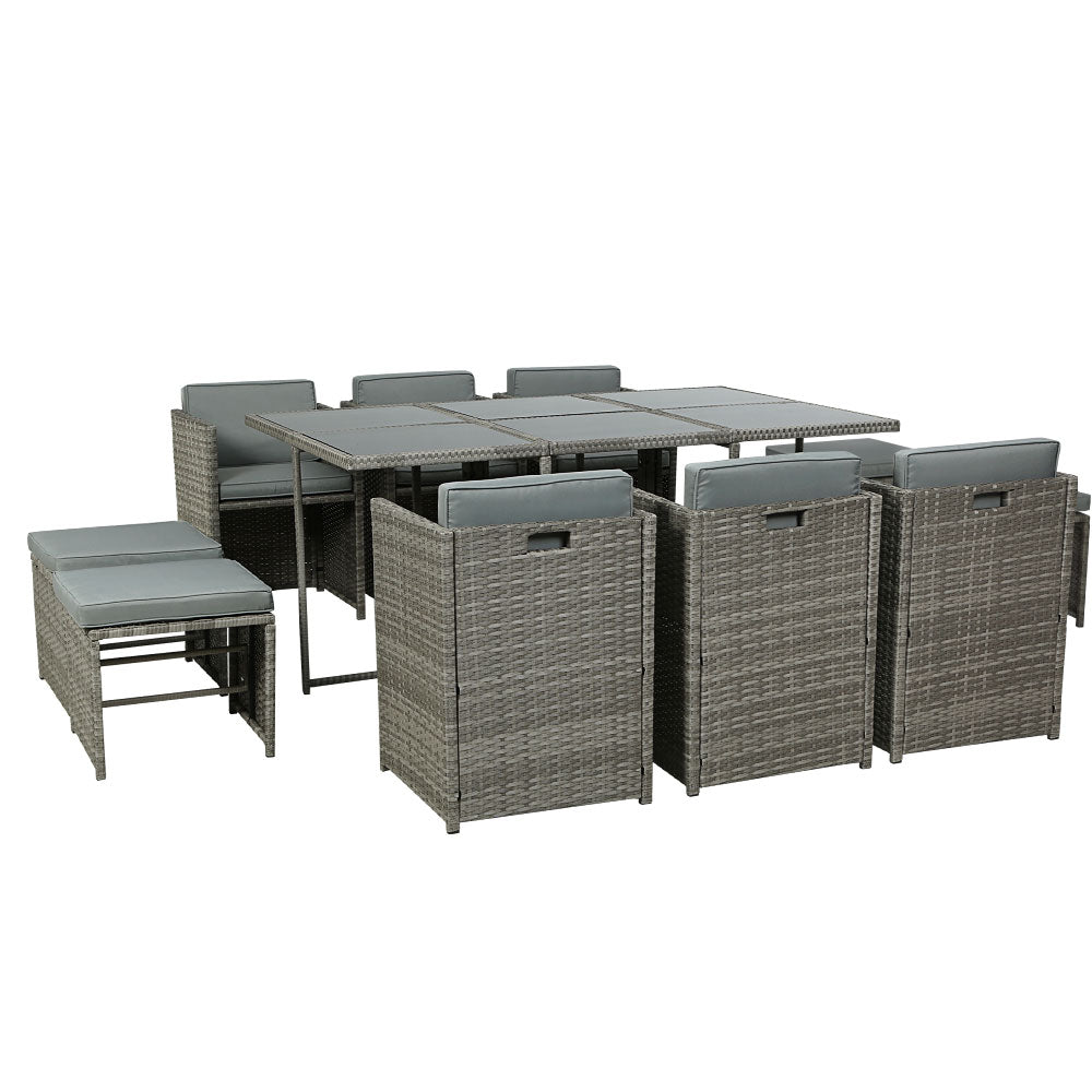 11PC Wicker Outdoor Dining Table & Chair Patio Lounge Setting - Grey Homecoze