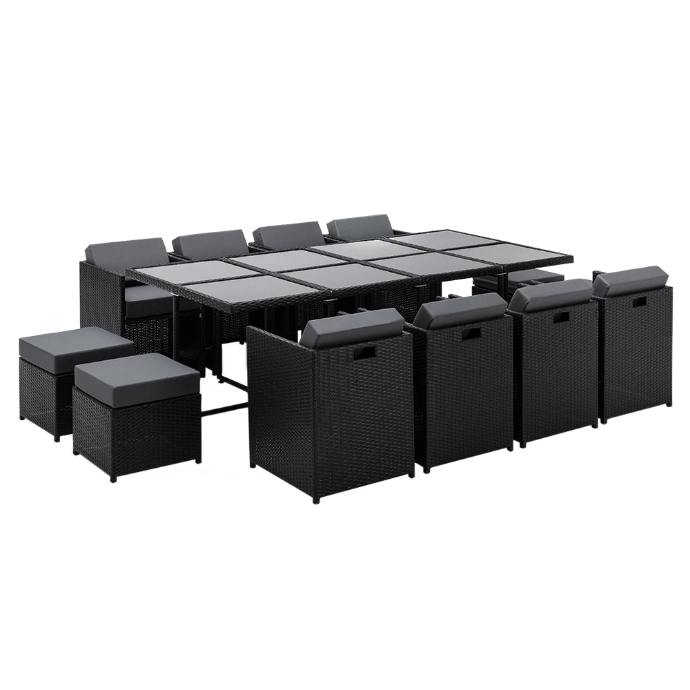 13PC Wicker Outdoor Dining Set - Black - Homecoze