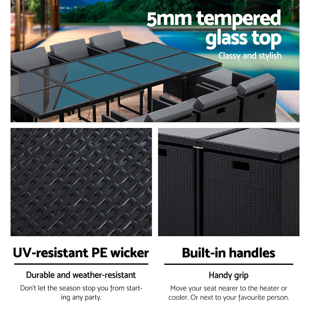 13PC Wicker Outdoor Dining Set - Black - Homecoze