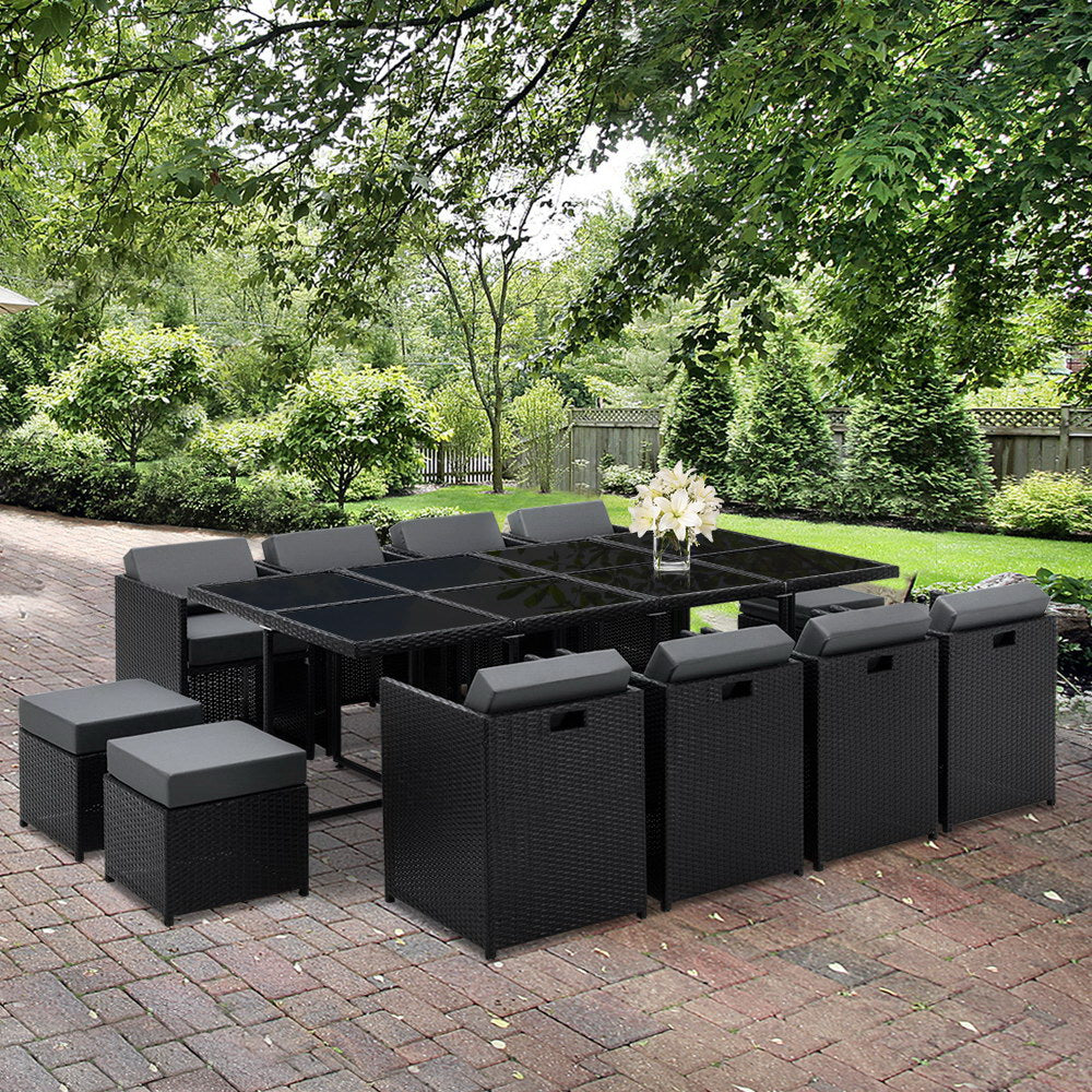 13PC Wicker Outdoor Dining Set - Black - Homecoze