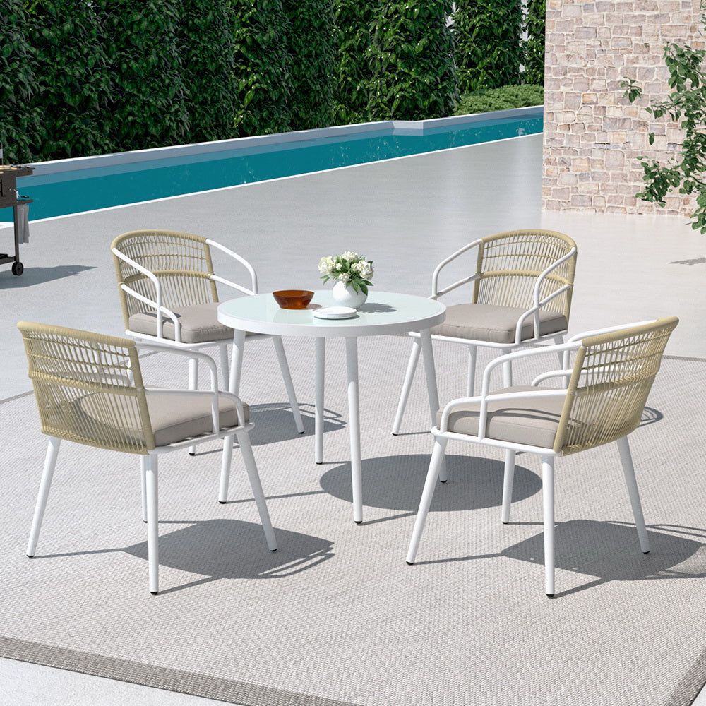 5PC Premium Outdoor Dining Set Aluminum Frame Table & Chair Furniture Set Homecoze