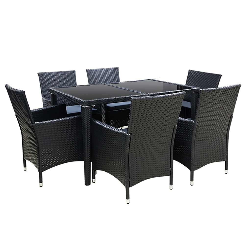 6-Seat Rattan Outdoor Dining Set with Cover - Black - Homecoze