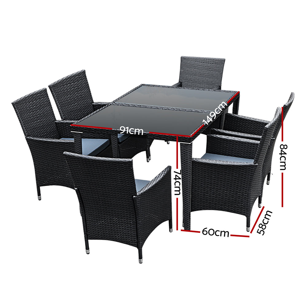 6-Seat Rattan Outdoor Dining Set with Cover - Black - Homecoze