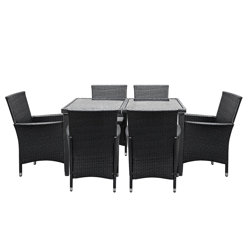 6-Seat Rattan Outdoor Dining Set with Cover - Black - Homecoze