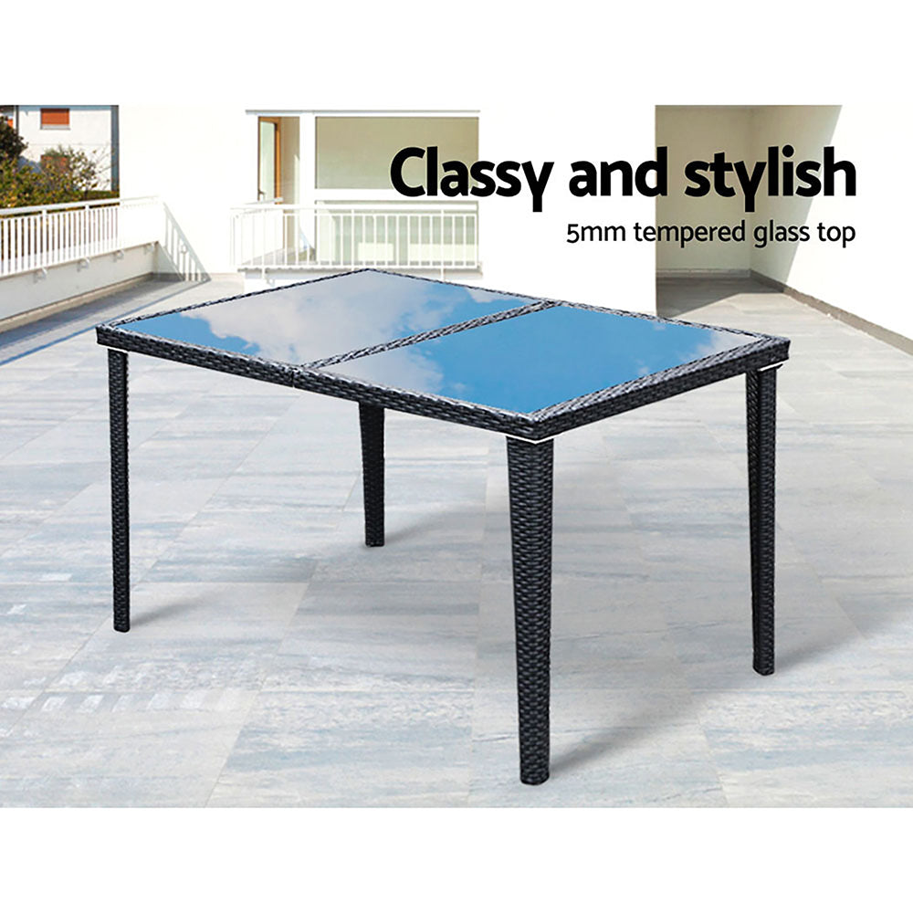 6-Seat Rattan Outdoor Dining Set with Cover - Black - Homecoze