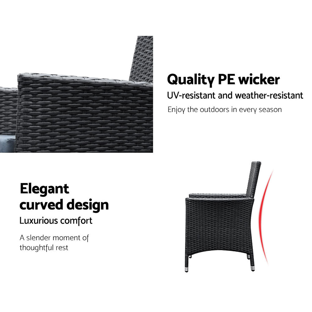 6-Seat Rattan Outdoor Dining Set with Cover - Black - Homecoze