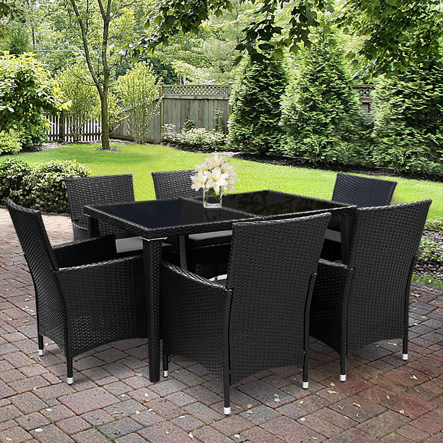 Deluxe 6-Seat Rattan Outdoor Dining Set with Water Resistant Cover Homecoze