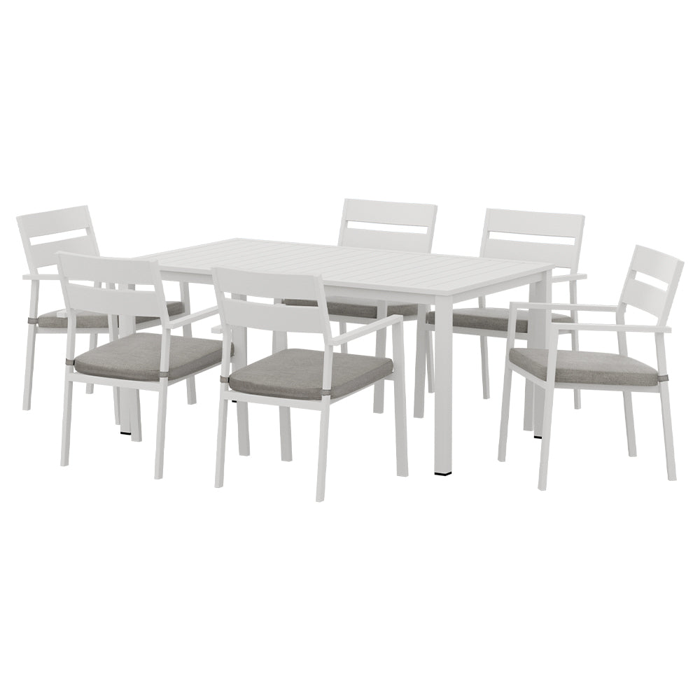 7 Piece Outdoor Dining Set Aluminum 6-Seater Table & Chairs - White Homecoze