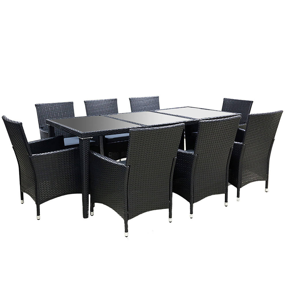 Deluxe 8-Seat Rattan Outdoor Dining Set with Water Resistant Cover Homecoze