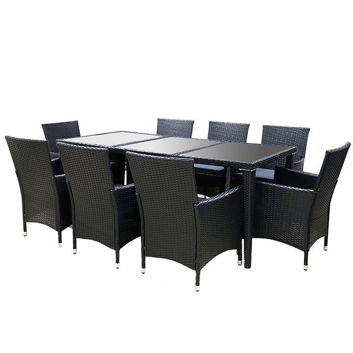 Deluxe 8-Seat Rattan Outdoor Dining Set with Water Resistant Cover Homecoze