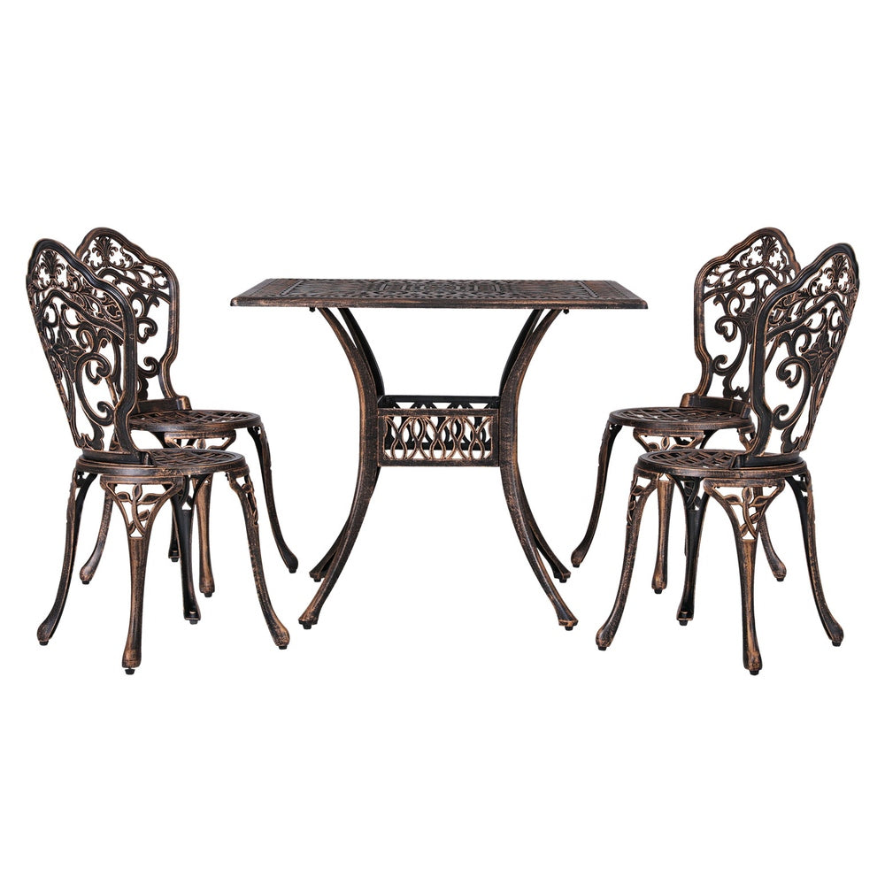 5PC Outdoor Patio Furniture Vintage Style Bistro Table & Chair Set - Bronze - Homecoze