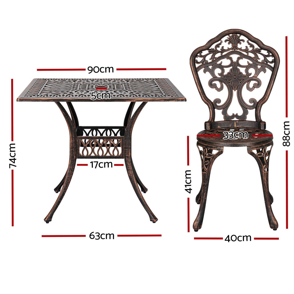 5PC Outdoor Patio Furniture Vintage Style Bistro Table & Chair Set - Bronze - Homecoze