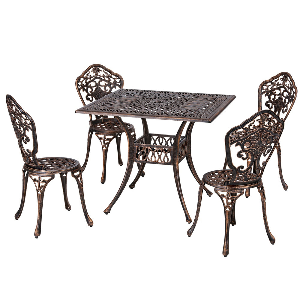 5PC Outdoor Patio Furniture Vintage Style Bistro Table & Chair Set - Bronze - Homecoze