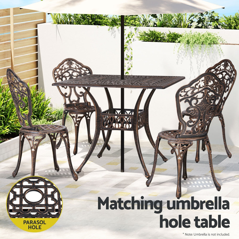 5PC Outdoor Patio Furniture Vintage Style Bistro Table & Chair Set - Bronze - Homecoze