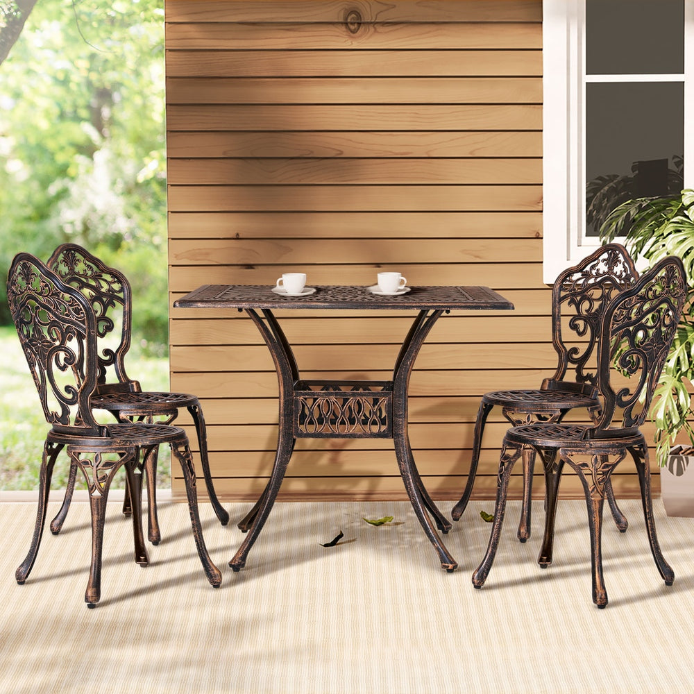 5PC Outdoor Patio Furniture Vintage Style Bistro Table & Chair Set - Bronze - Homecoze
