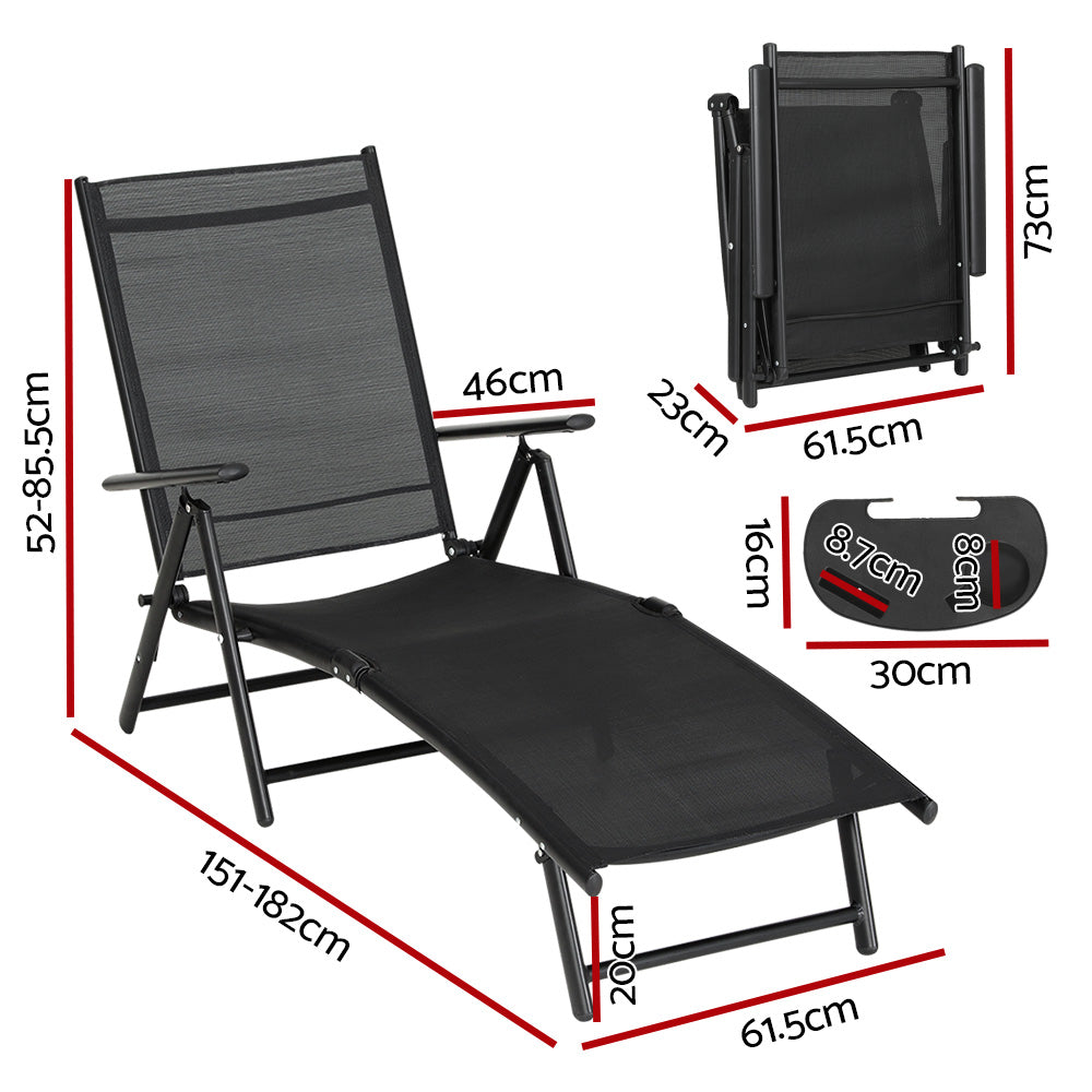 Foldable Sun Lounger Day Bed Outdoor Patio Pool Armchair Furniture - Black Homecoze