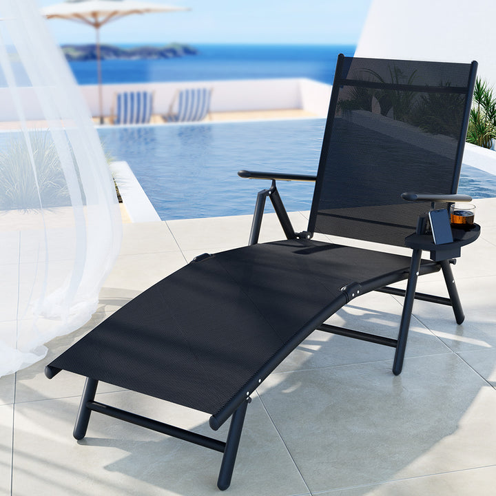 Foldable Sun Lounger Day Bed Outdoor Patio Pool Armchair Furniture - Black Homecoze