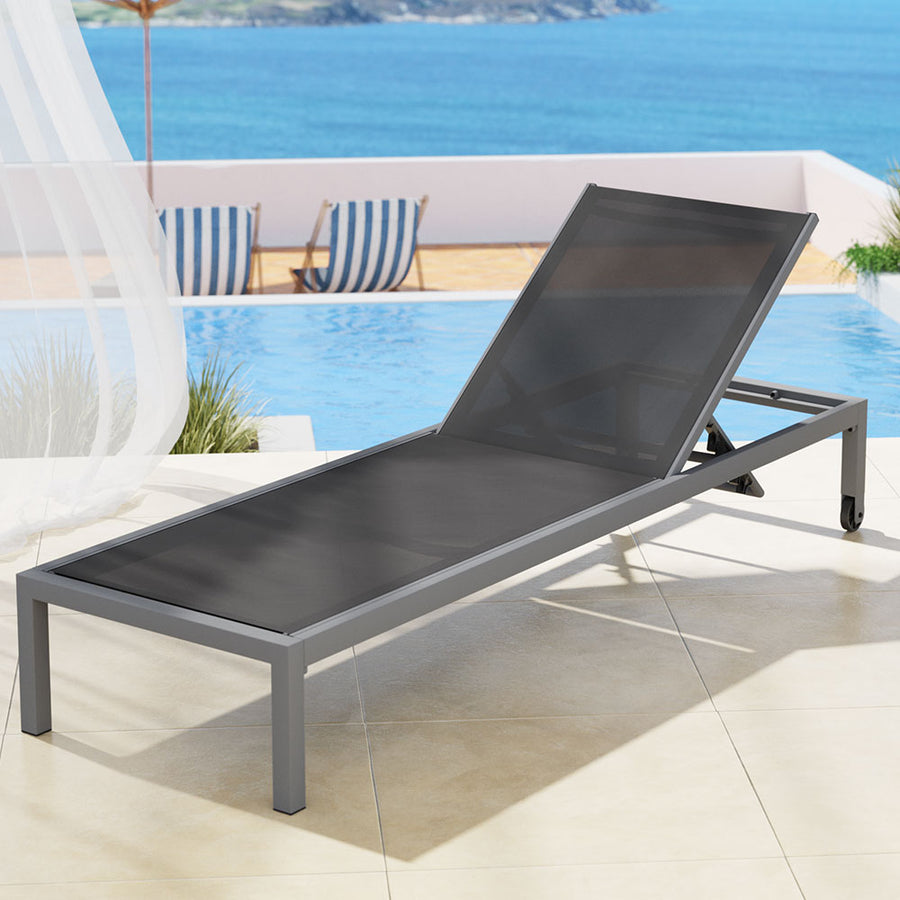 Outdoor Aluminium Sun Lounger Chair 5 Position Backrest with Wheels - Grey Homecoze