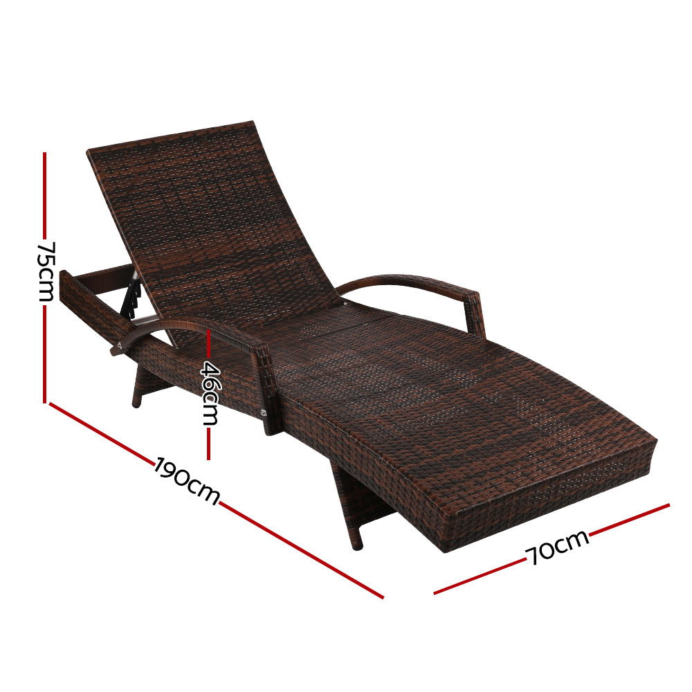 Cushioned Wicker Sun Lounge with Armrests - Dark Brown & Beige - Homecoze