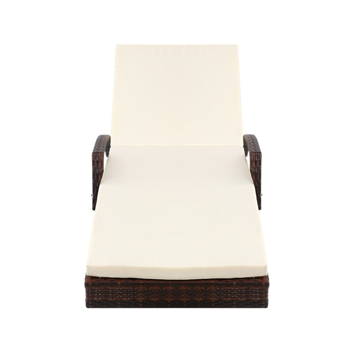 Wicker Sun Lounge with Armrests - Brown with Beige Cushion Homecoze