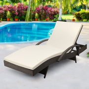 Cushioned Wicker Sun Lounge with Armrests - Brown/Beige - Homecoze