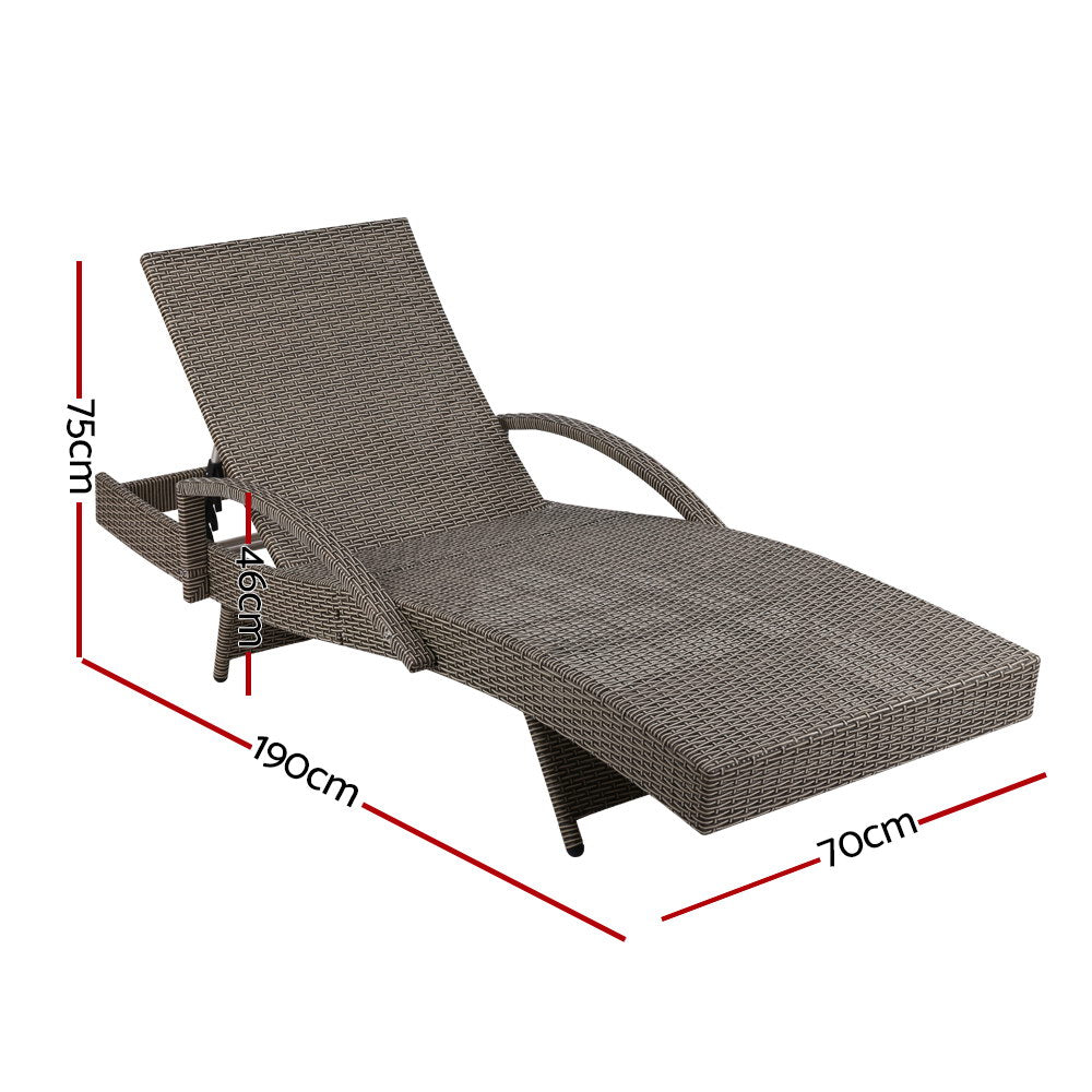 Set of 2 Cushioned Wicker Sun Lounges with Armrests - Brown/Beige - Homecoze