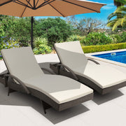 Set of 2 Cushioned Wicker Sun Lounges with Armrests - Brown/Beige - Homecoze