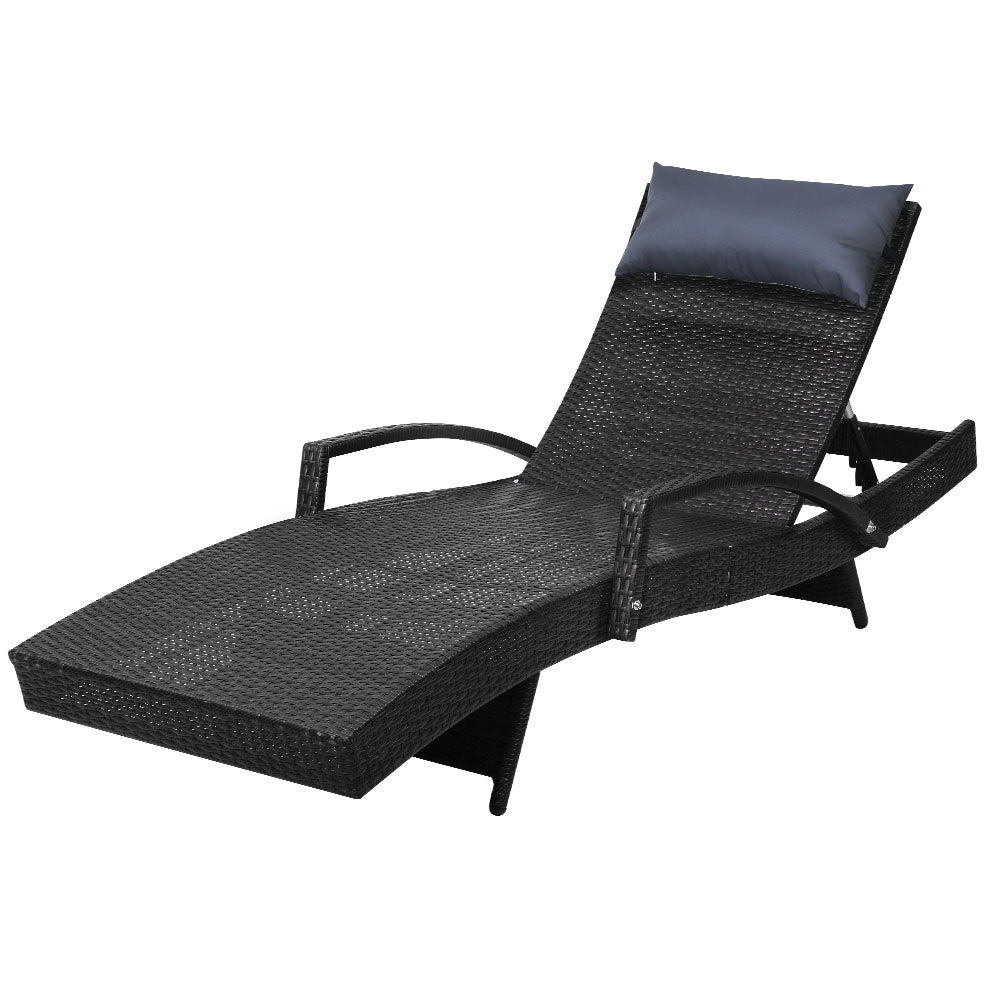 Wicker Sun Lounge with Armrests - Black - Homecoze