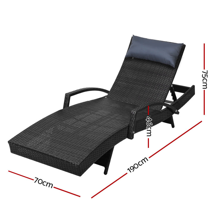 Wicker Sun Lounge with Armrests - Black Homecoze