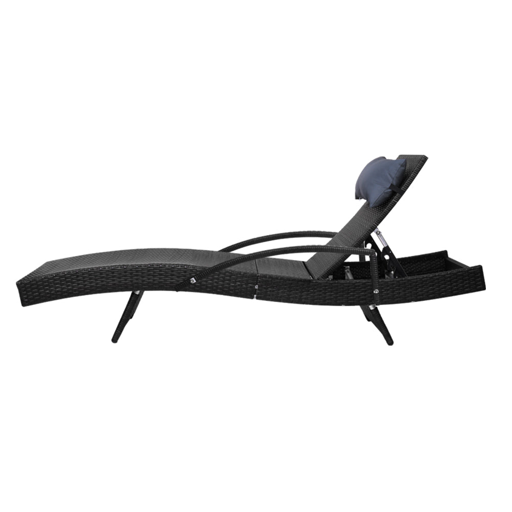 Wicker Sun Lounge with Armrests - Black - Homecoze