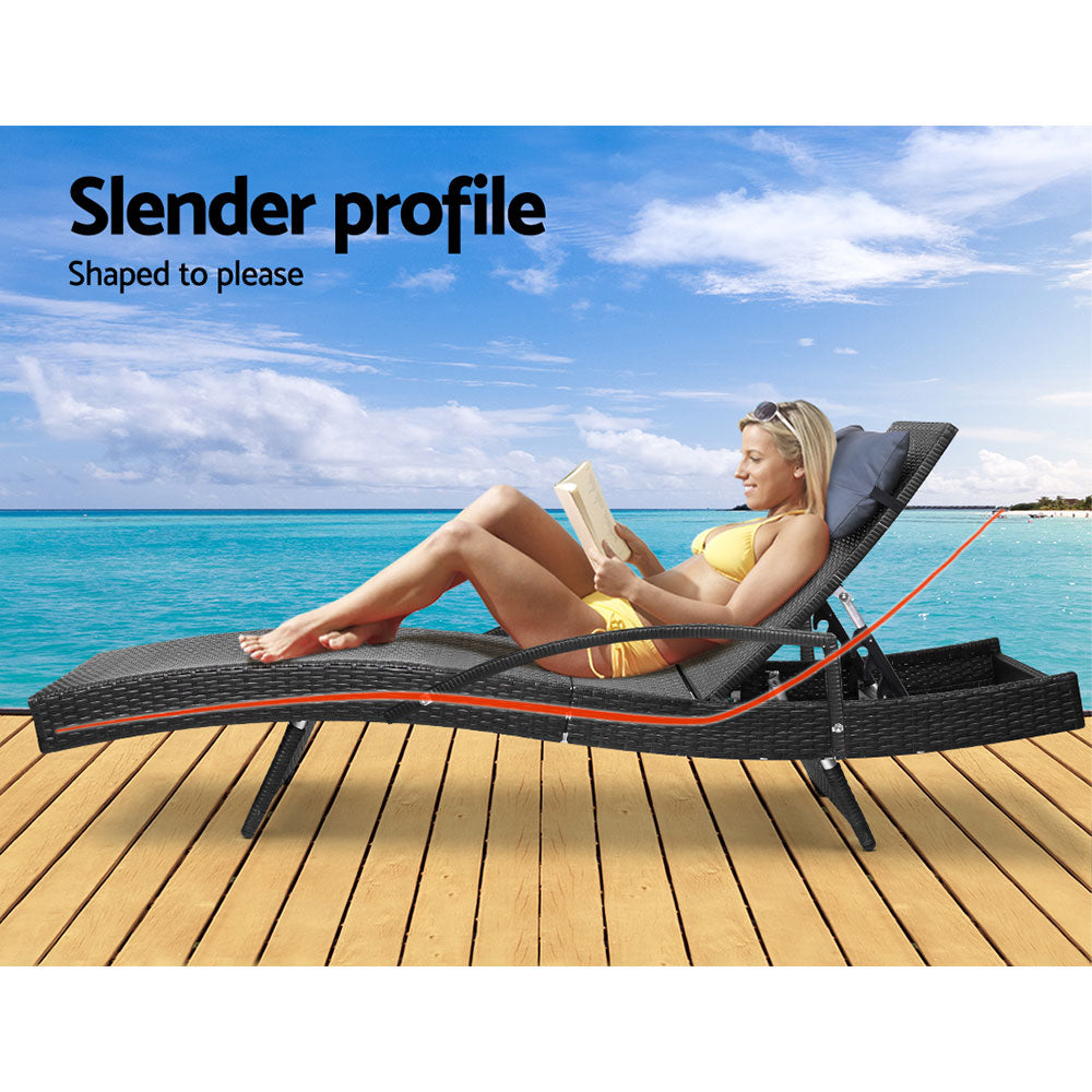 Wicker Sun Lounge with Armrests - Black Homecoze