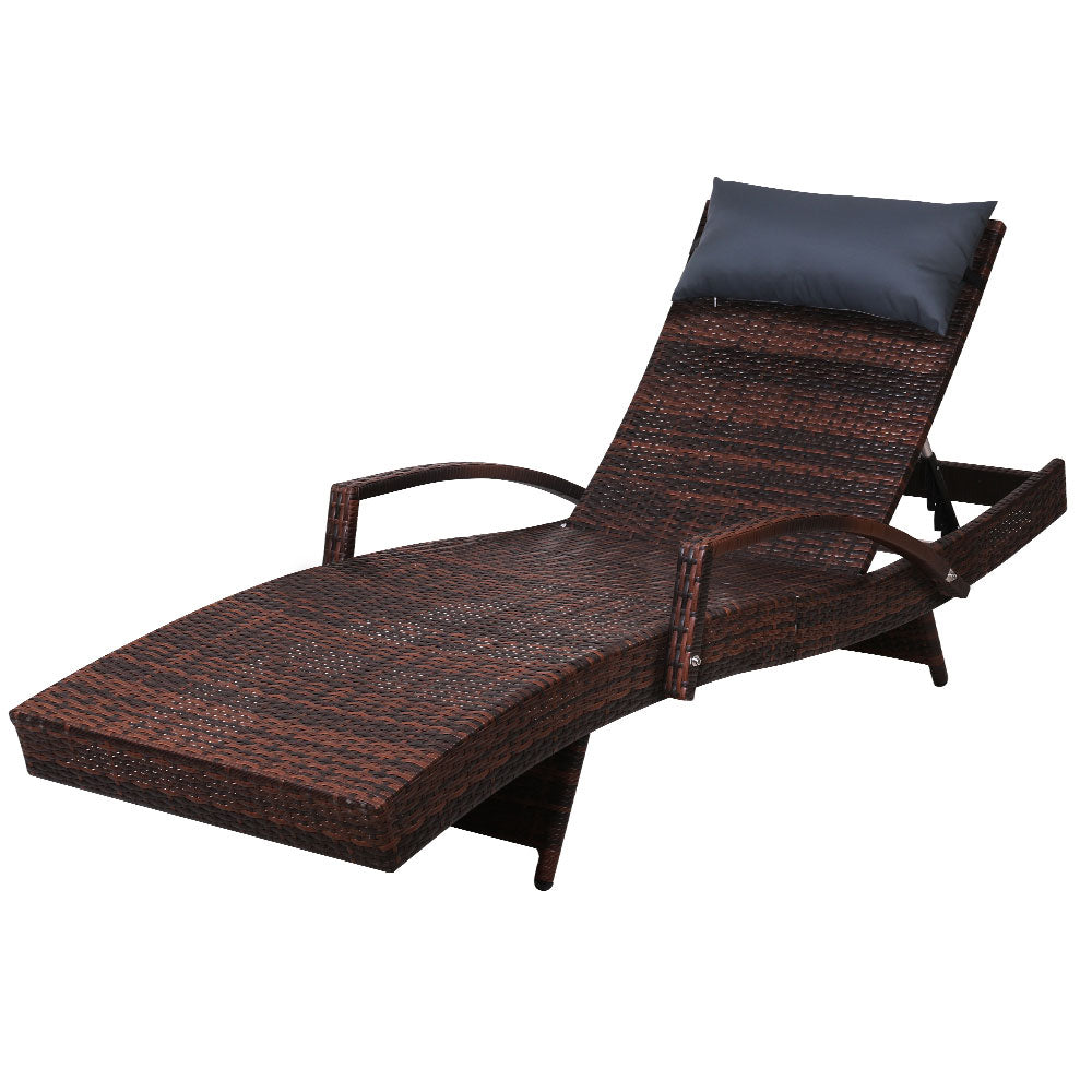 Wicker Sun Lounge with Armrests - Dark Brown - Homecoze