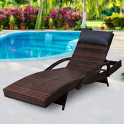 Wicker Sun Lounge with Armrests - Dark Brown - Homecoze
