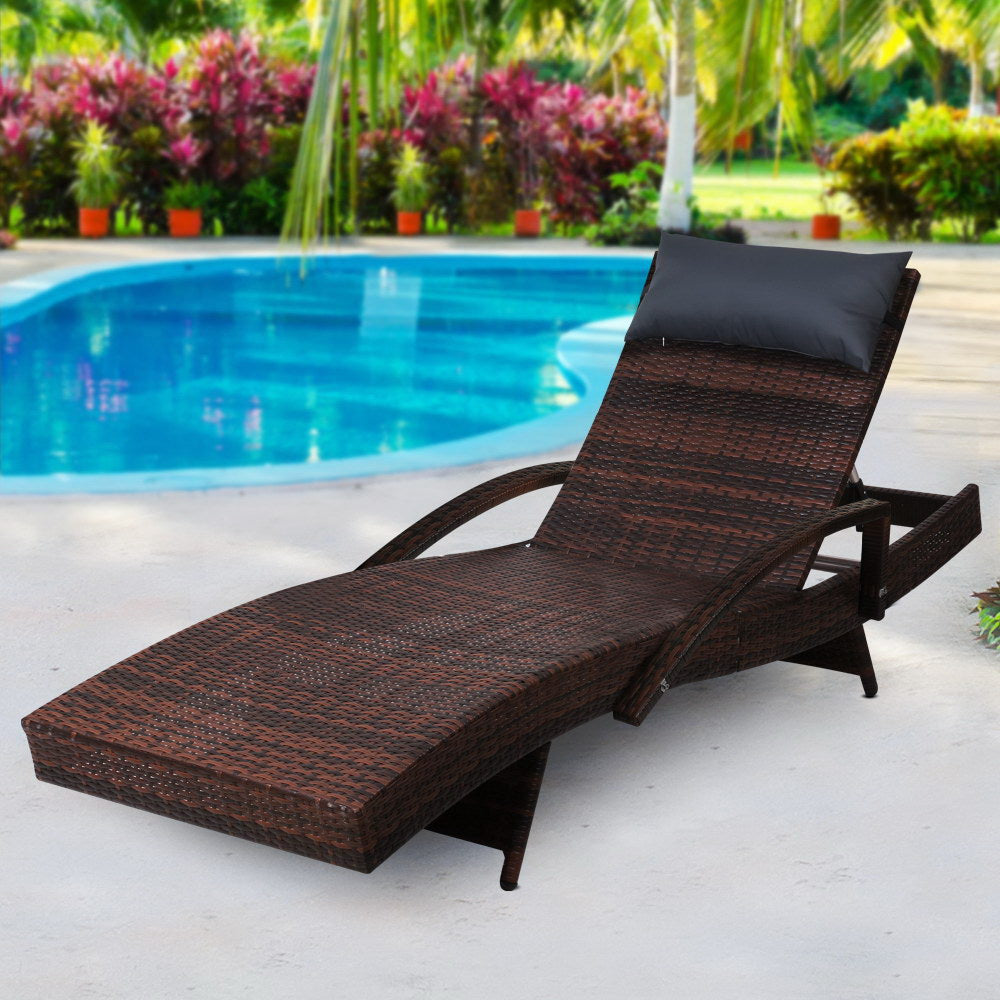 Wicker Sun Lounge with Armrests - Dark Brown - Homecoze