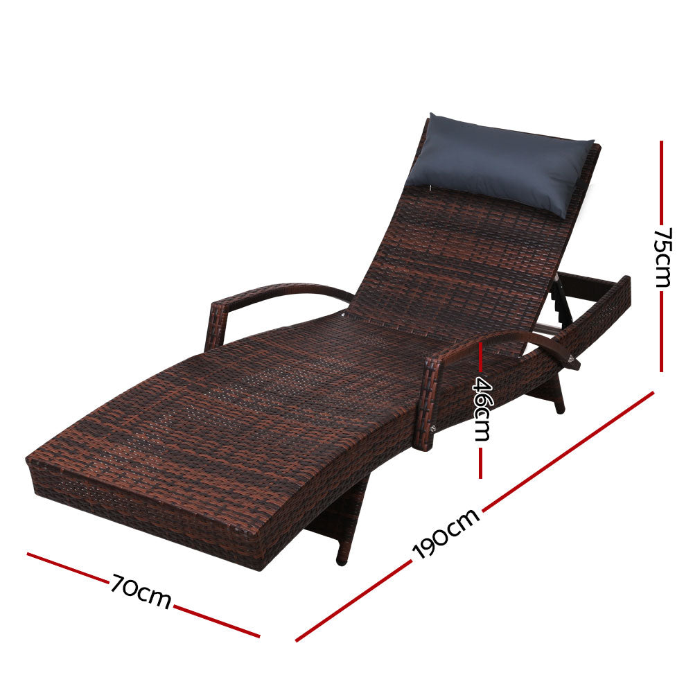 Set of 2 Wicker Sun Lounge with Armrests - Brown Homecoze