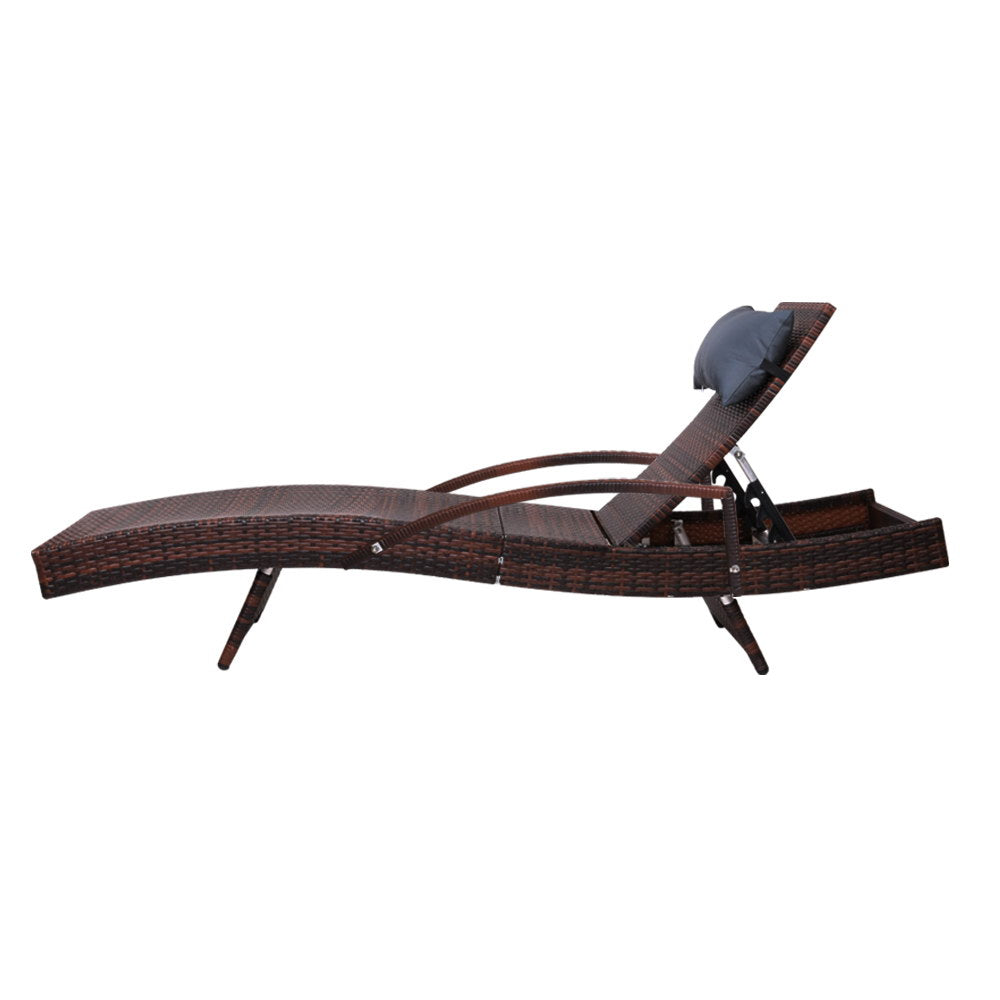 Set of 2 Wicker Sun Lounges with Armrests - Dark Brown - Homecoze