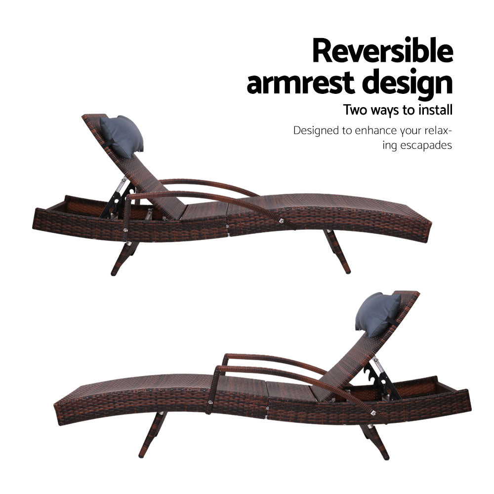 Set of 2 Wicker Sun Lounge with Armrests - Brown Homecoze