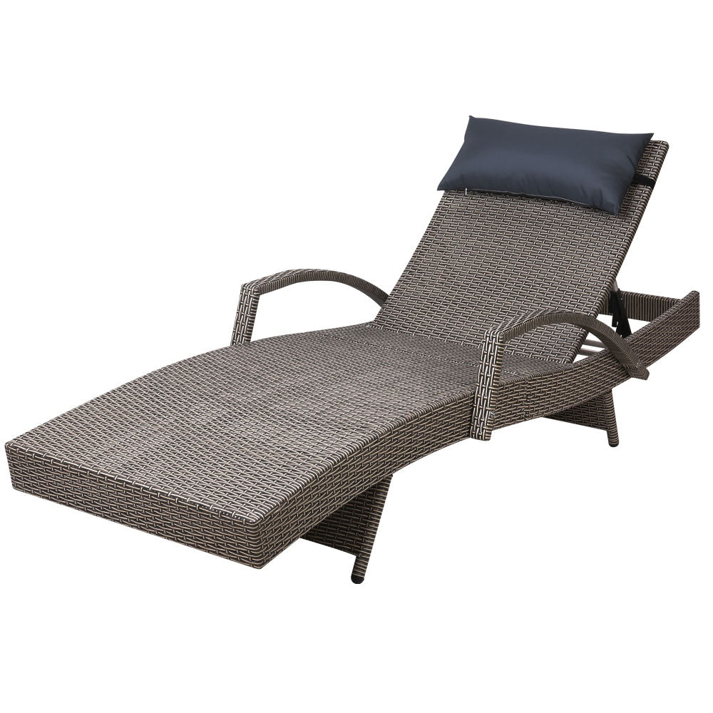Wicker Sun Lounge with Armrests - Brown/Beige - Homecoze