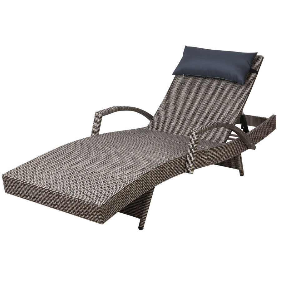 Wicker Sun Lounge with Armrests - Light Brown Homecoze