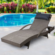Wicker Sun Lounge with Armrests - Brown/Beige - Homecoze