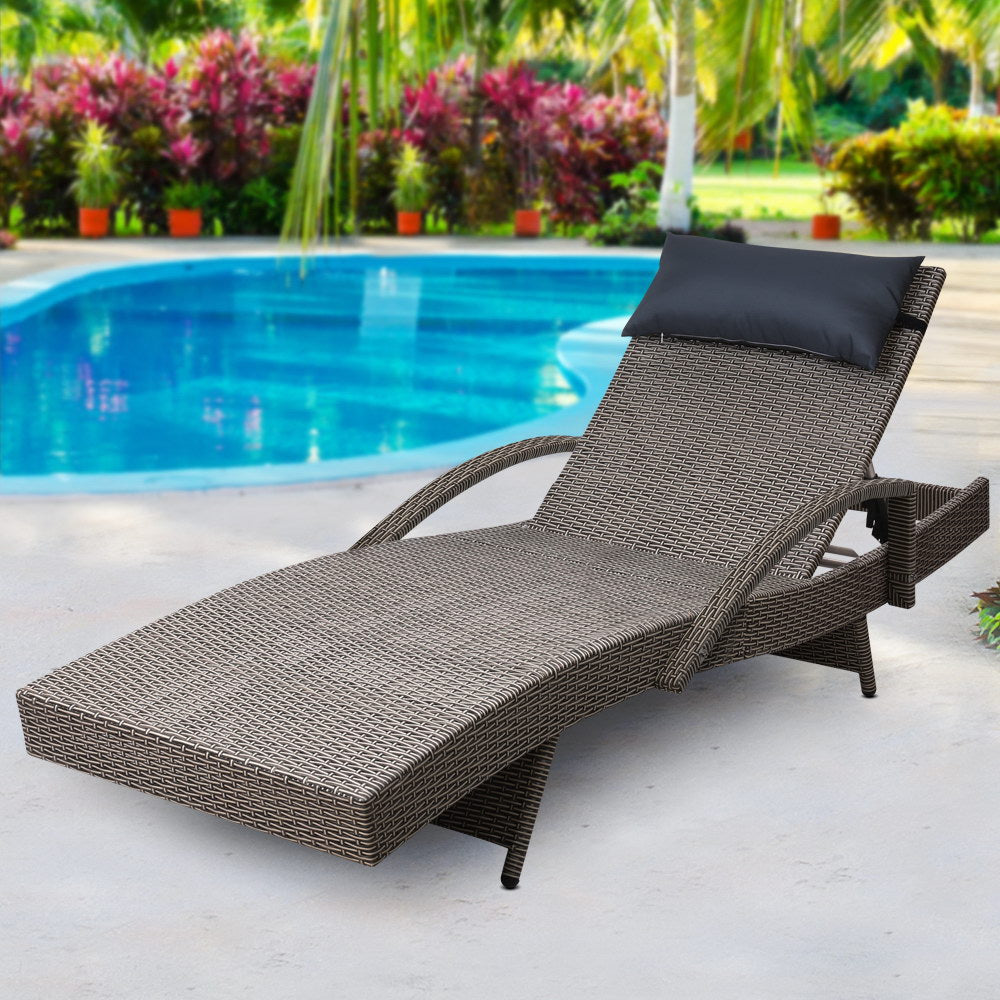 Wicker Sun Lounge with Armrests - Brown/Beige - Homecoze