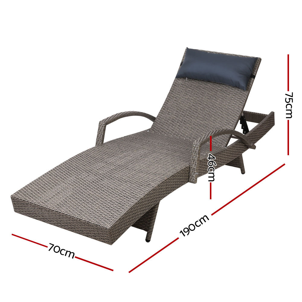 Set of 2 Wicker Sun Lounges with Armrests - Brown/Beige - Homecoze