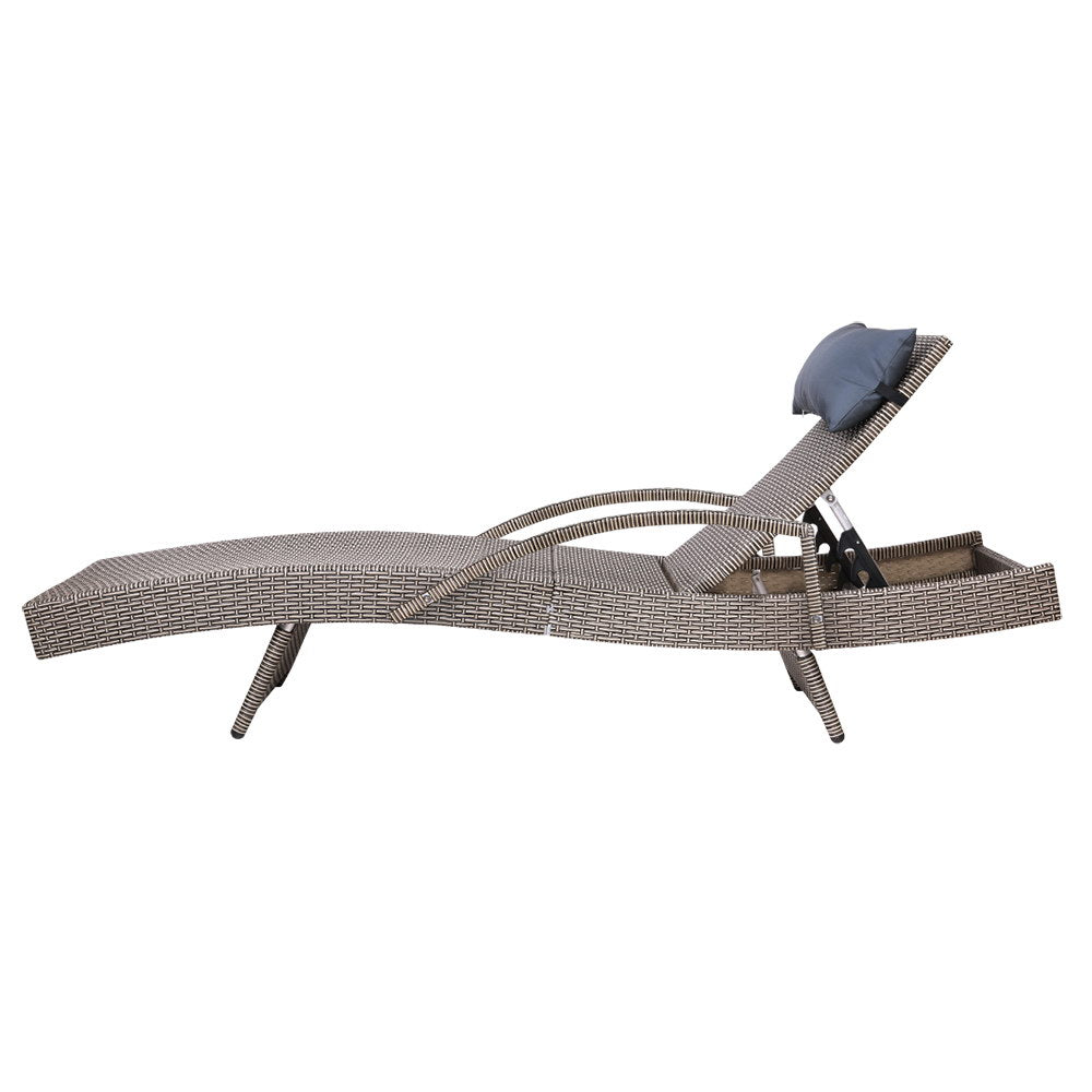 Set of 2 Wicker Sun Lounges with Armrests - Brown/Beige - Homecoze