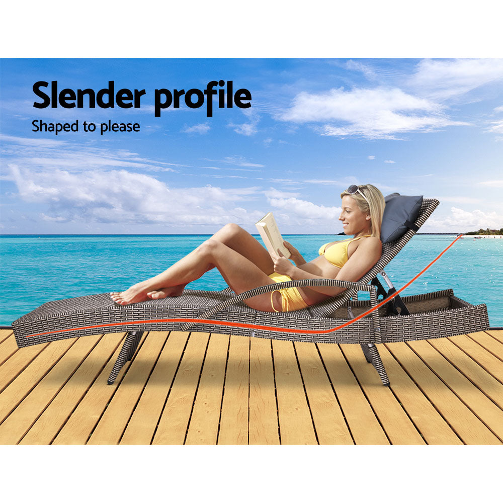 Set of 2 Wicker Sun Lounges with Armrests - Brown/Beige - Homecoze