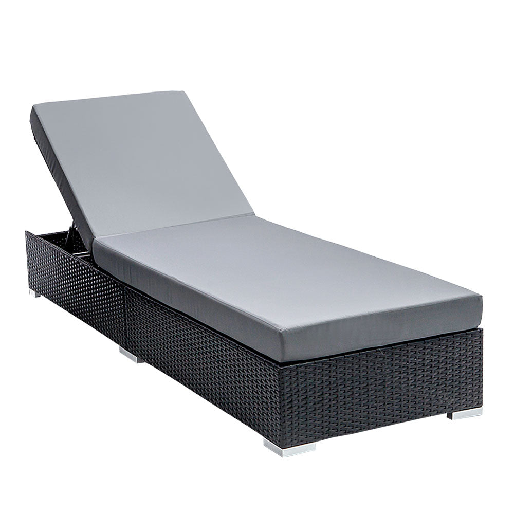 Cushioned Wicker Sun Lounge - Black & Grey/Beige/Red - Homecoze