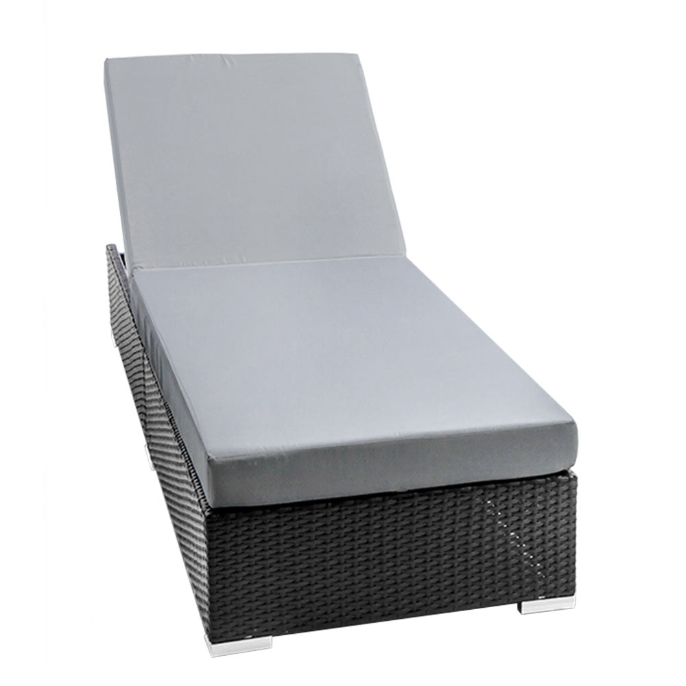 Cushioned Wicker Sun Lounge - Black & Grey/Beige/Red - Homecoze