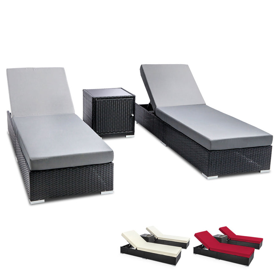 Outdoor Sun Lounge Wicker Lounger Setting Day Bed with 3 Coloured Covers - Black Homecoze
