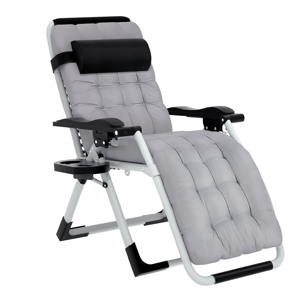 Zero Gravity Camping Chair Folding Sun Lounger Removable Cushion - Black/Grey